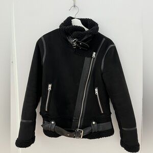 Zara - Women’s Faux Suede Lamb Black Jacket